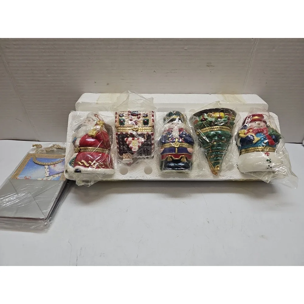 5 Vintage 2005 Mr Christmas Musical Trinket Box Ornaments works! 4